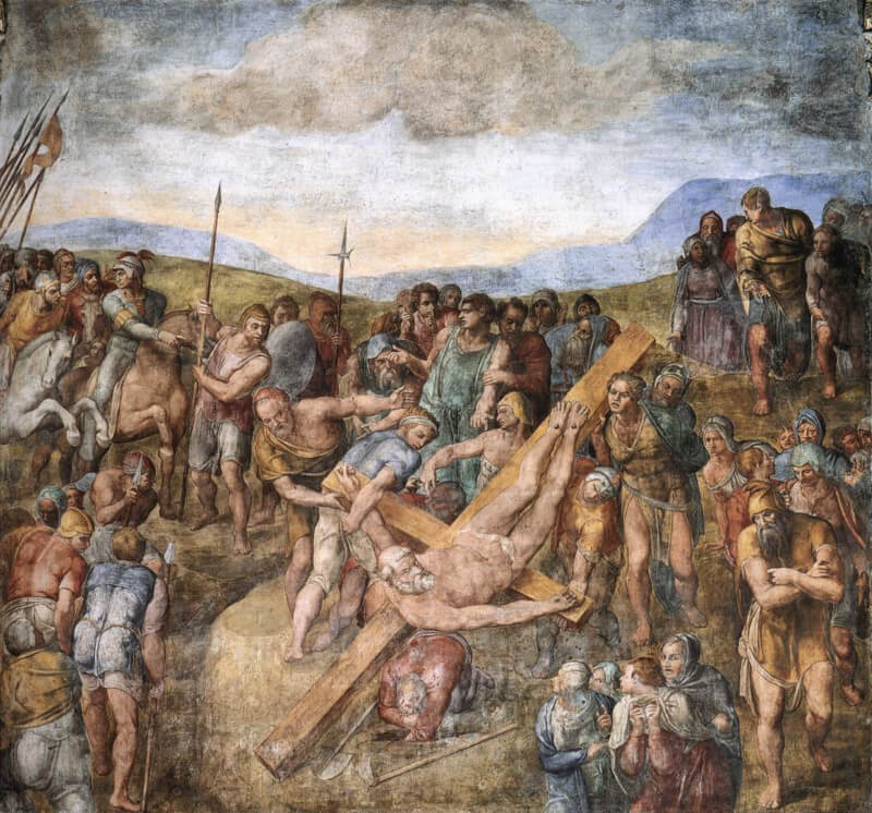Crucifixión de San Pedro en la Capilla Paulina fresco Miguel Ángel