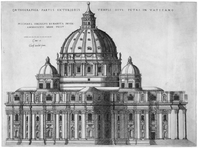 Proyecto de la Basílica de San Pedro del Vaticano Miguel Ángel Grabado de Étienne Dupérac