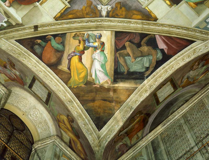 Capilla Sixtina Miguel Ángel Buonarroti pechina de Judith y Holofernes